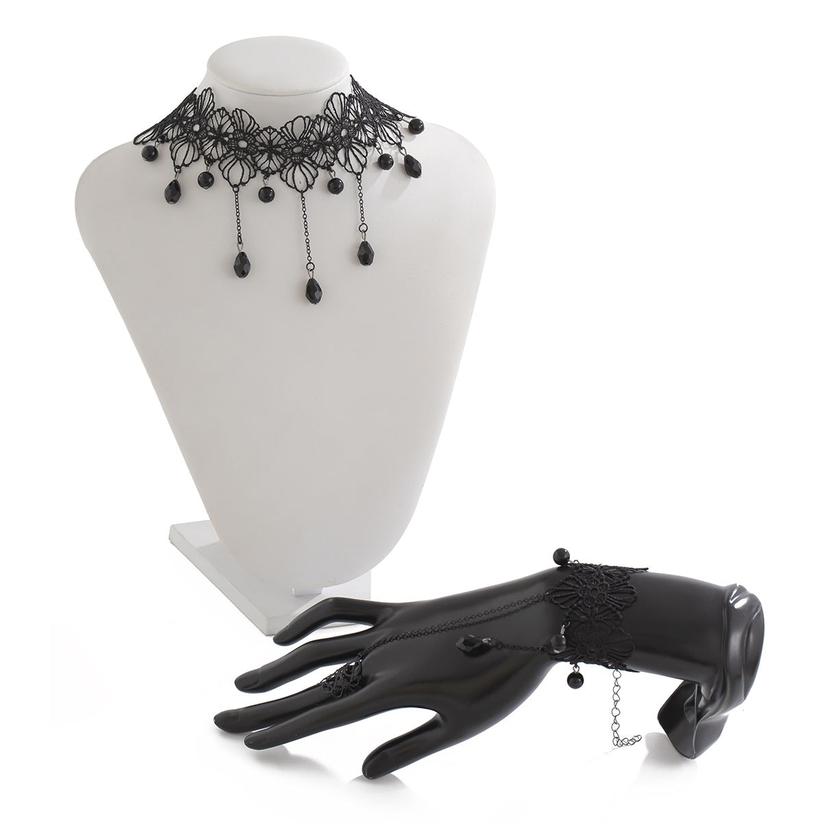 Cool Black Lace Neckband Gothic Style Dark Crystal Collar