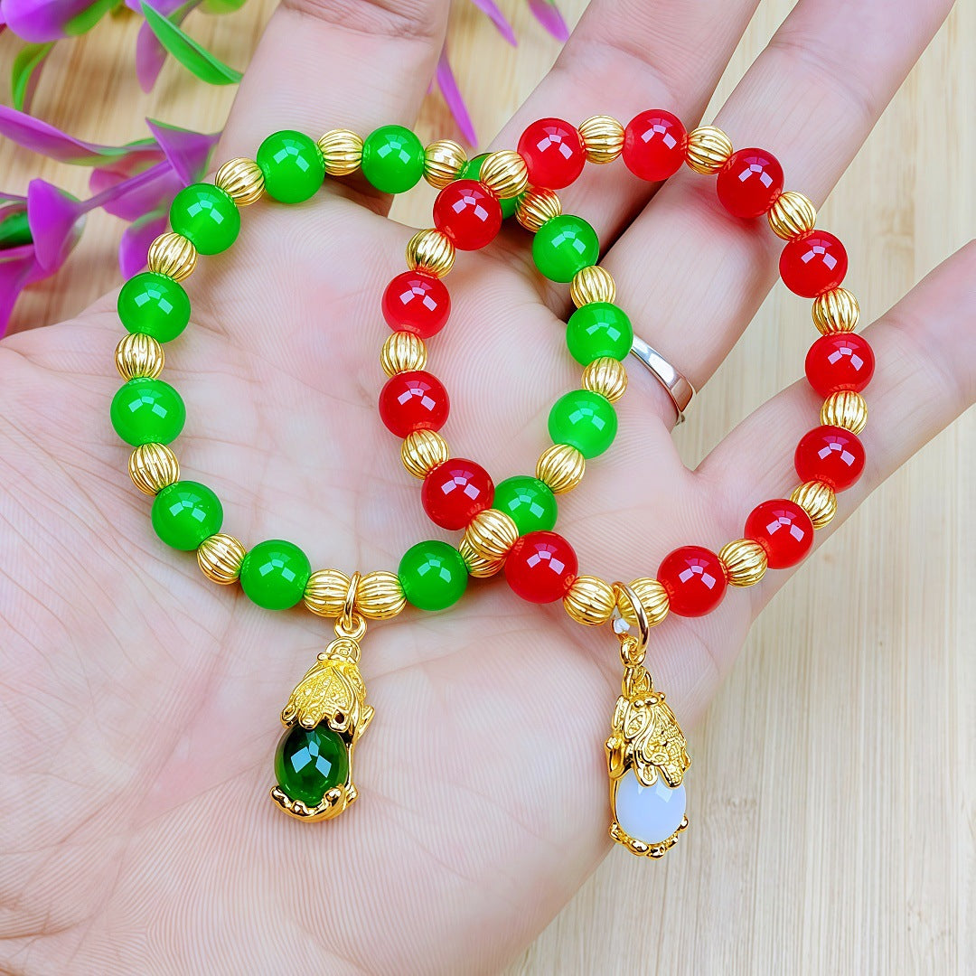 Jade Barrel Beads Gold Pi Longevity Bracelets