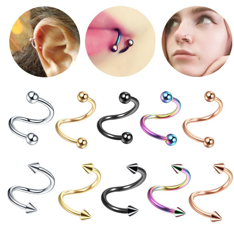 Stainless Steel S-shaped Spiral Eyebrow Nose Titanium Labret Rings
