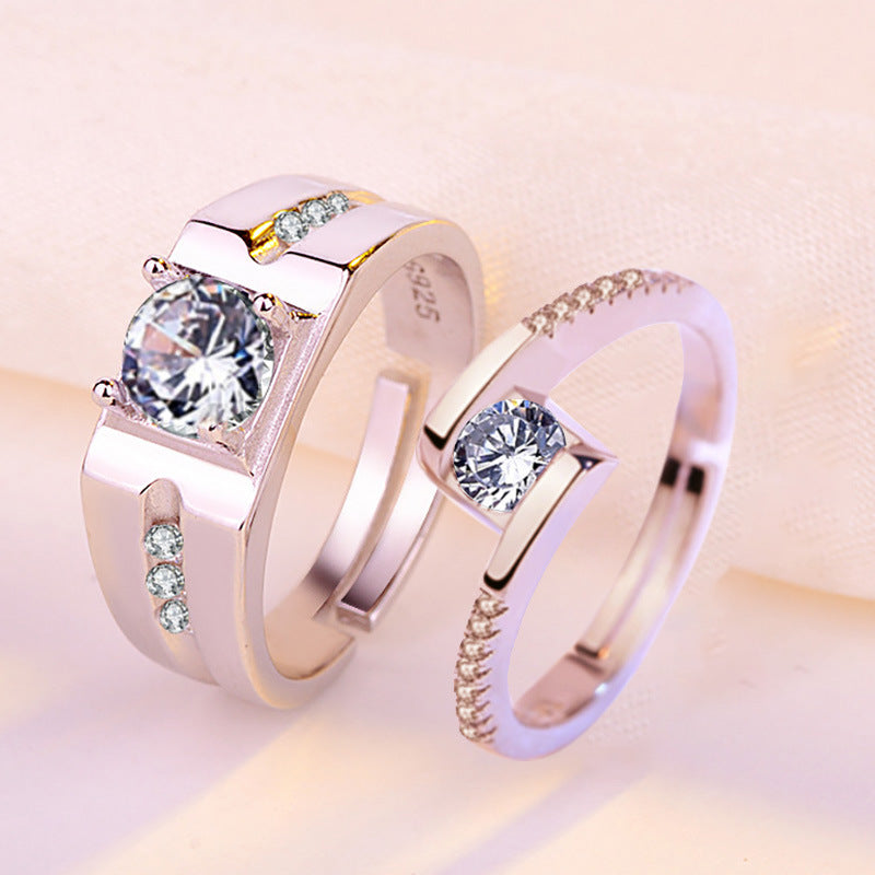 Women's & Men's Couple Simulation Diamond Opening Zircon Classic Rings