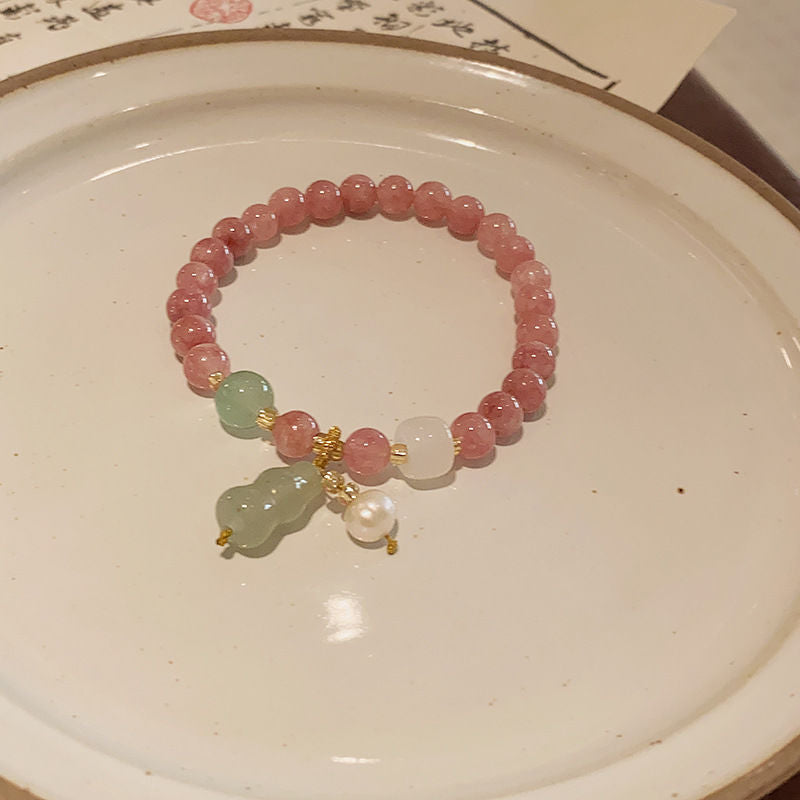 Soft Strawberry Pink Crystal Female Light Luxury Minority Bracelets