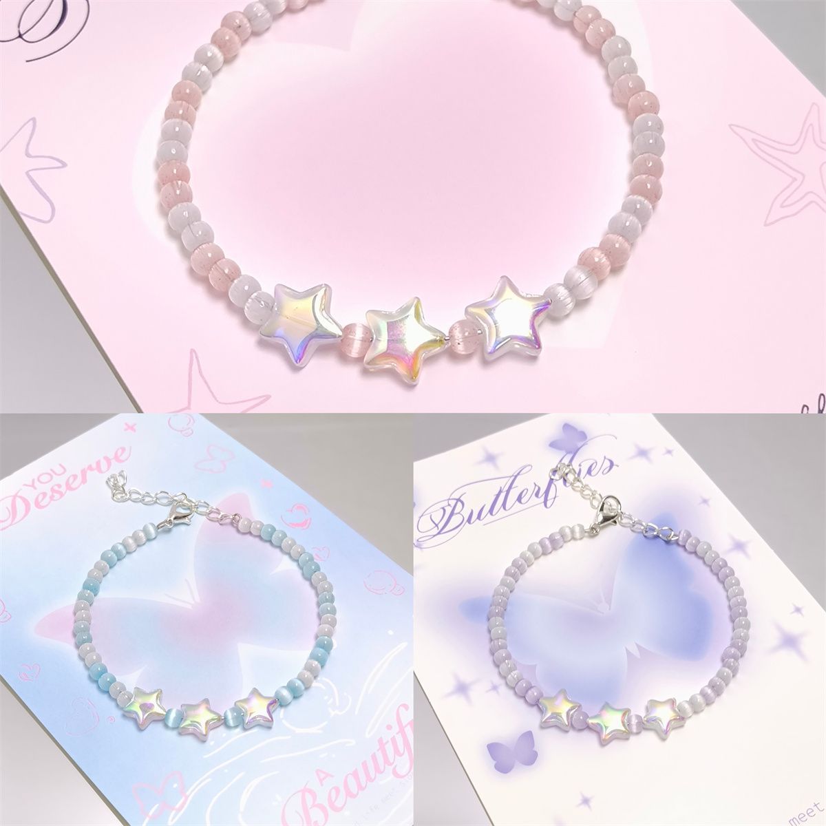 Summer Limited Dopamine Cat Eye Bead Star Female Sweet Light Bracelets