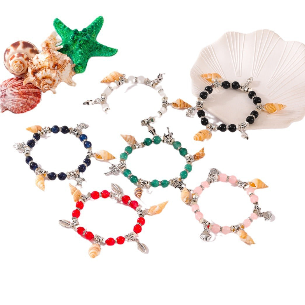 Glass Beads With Small Conch Alloy Bracelet