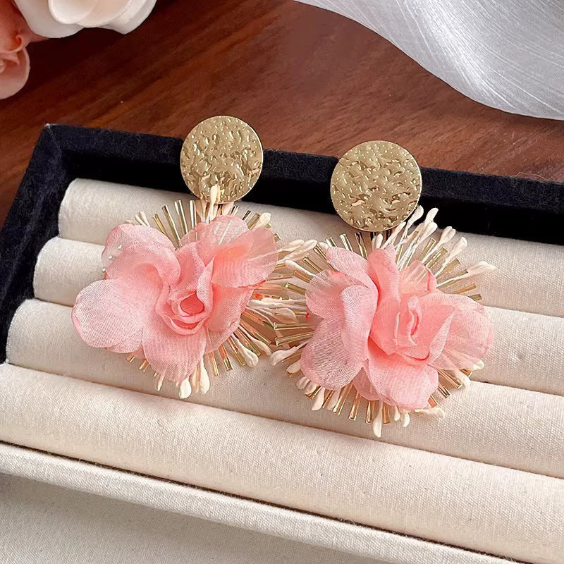 Purple Flower Female Gentle Niche Exaggerated Versatile High-grade Fine Seaside Stud Earrings