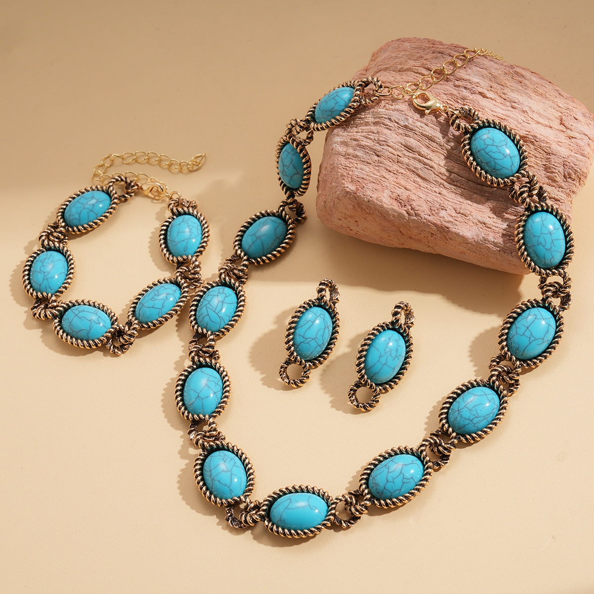 Style Turquoise Blue Diamond Flower Ear Light Luxury Minority Clavicle Necklaces