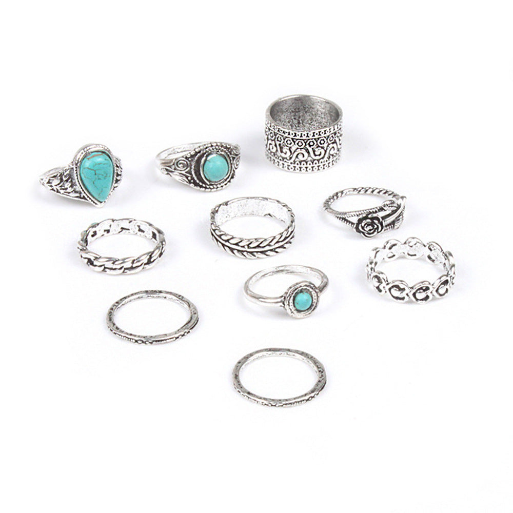 Vintage Totem Flower Turquoise Knuckle Pieces Rings