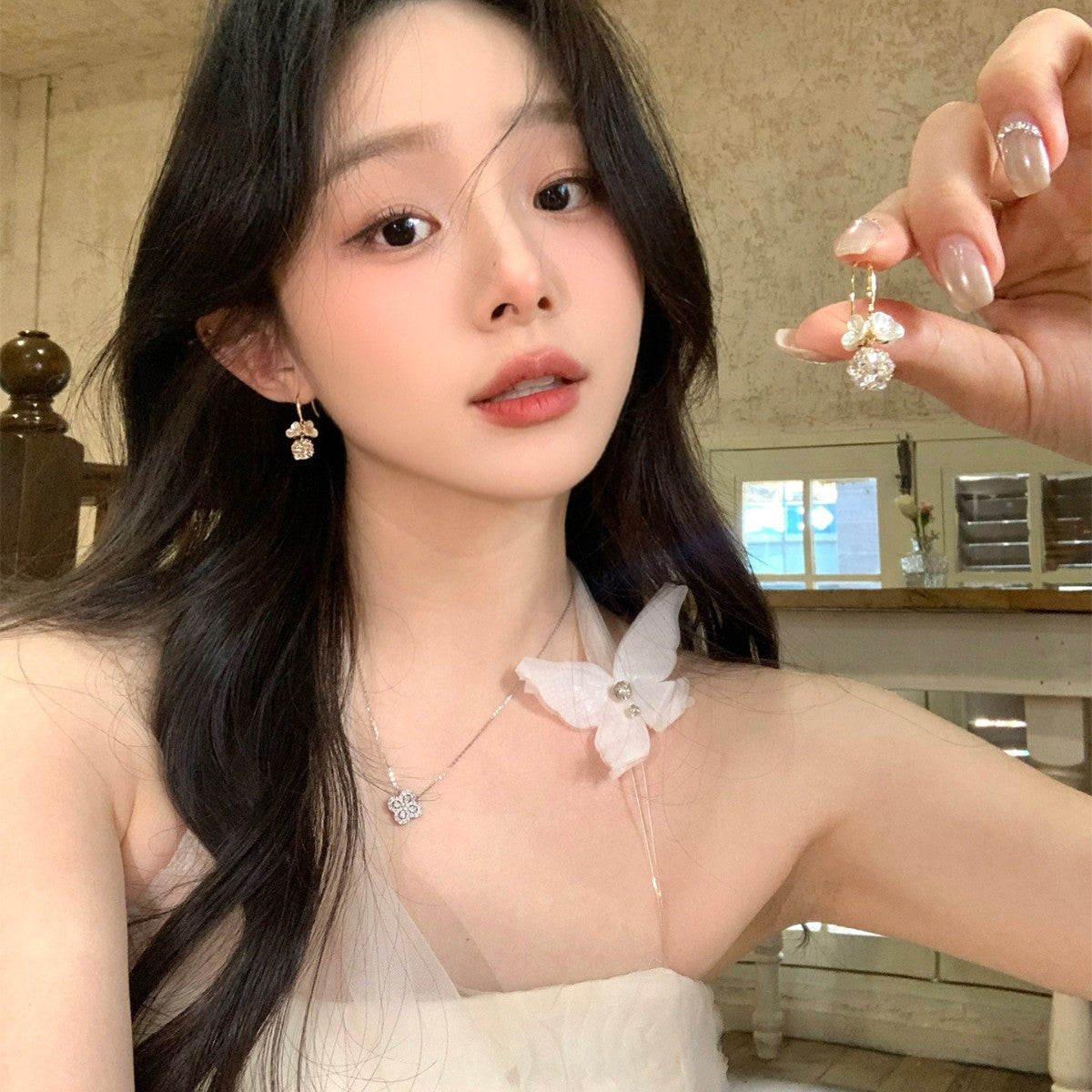 Fairy Sier Large Flower Elegant Graceful Earrings