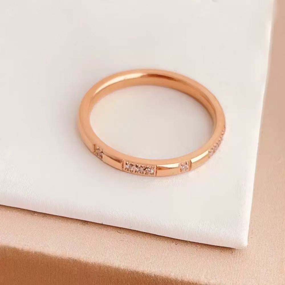 Rhinestone Zircon Couple Titanium Steel Design Ring