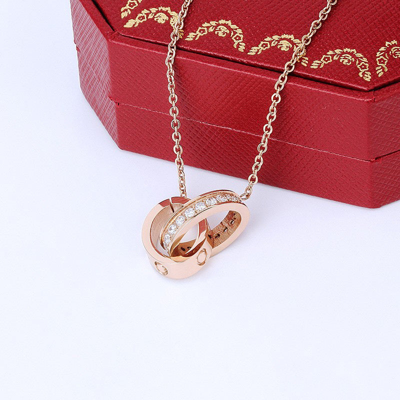 Full Diamond Buckle Gold Couple Top Necklaces