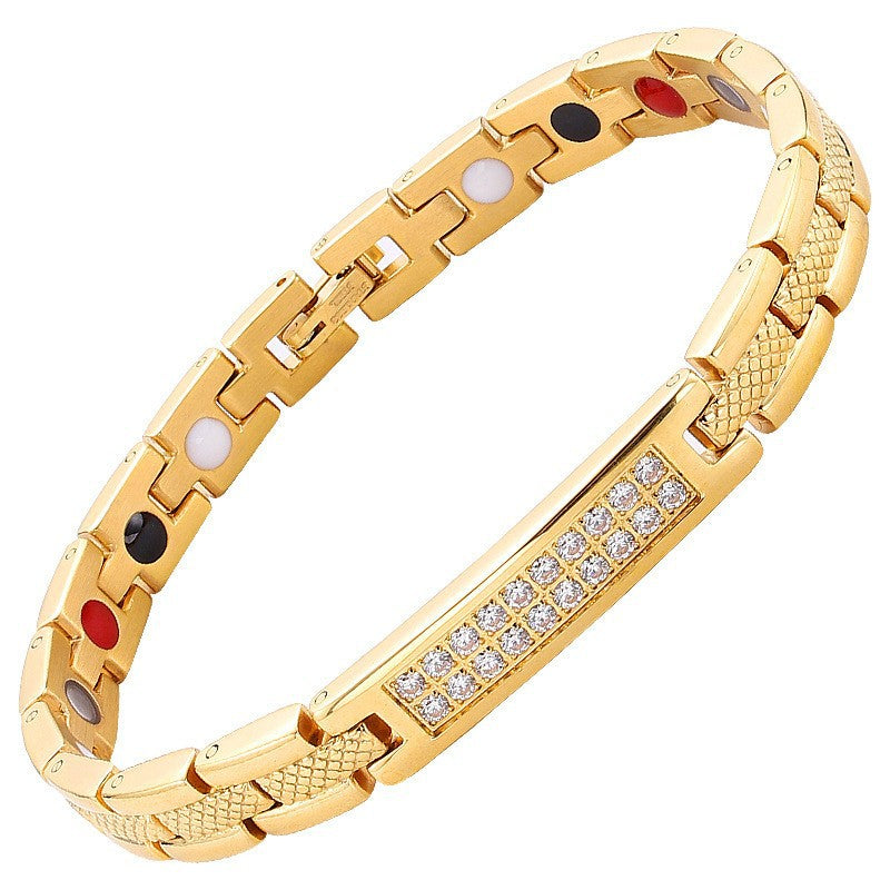 Fashion Double Row Diamond Magnet Haematite Stainless Bracelets