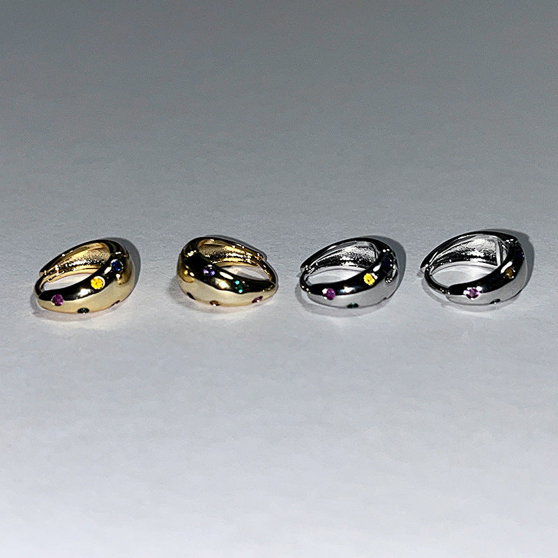 Colorful Zircon Small Ear Niche Design Retro Unique Exquisite Clip Rings