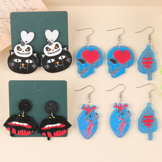 Cat Skull Heart Acrylic Personalized Eardrops Earrings