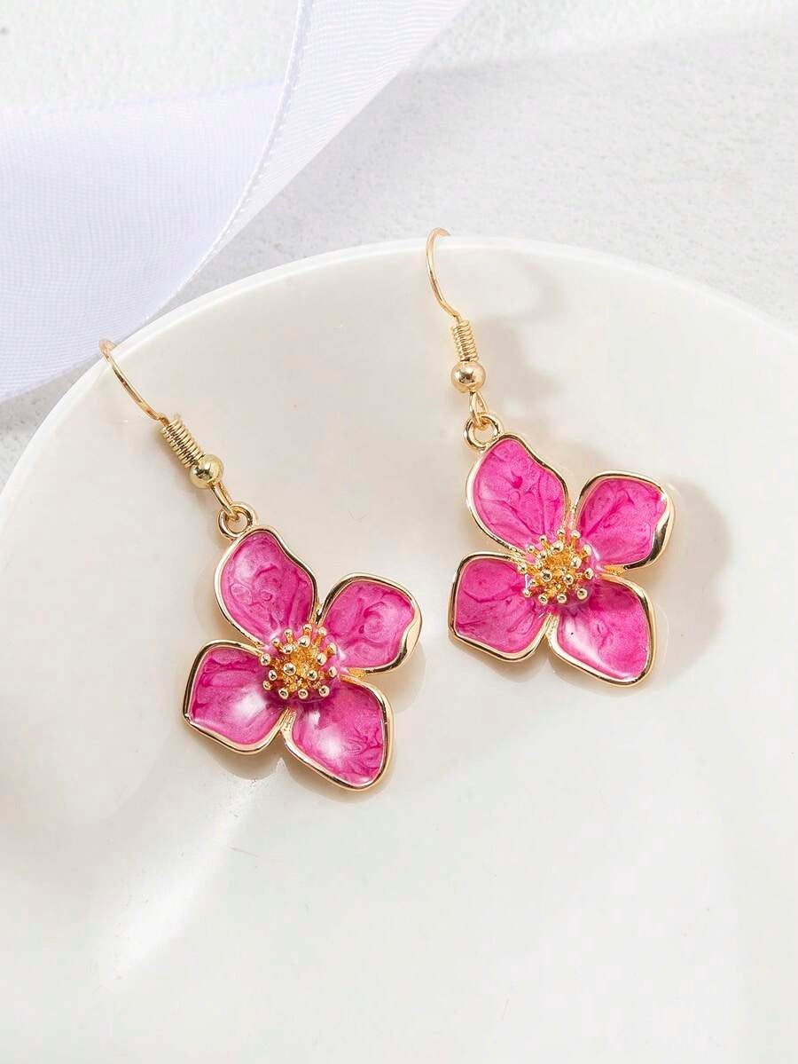 Women's Simple Design Glaze Flowers For Vacation Style Colorful Flower Ear Hook