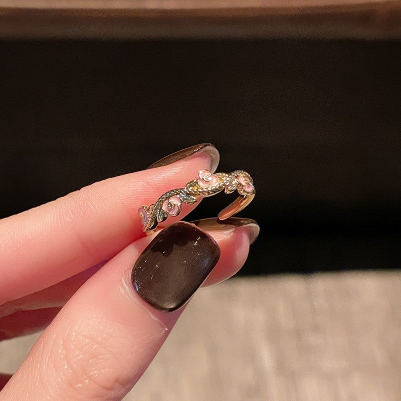 Paint Flower Spring Sequence Light Retro Small Pastoral Branch Tender Ring