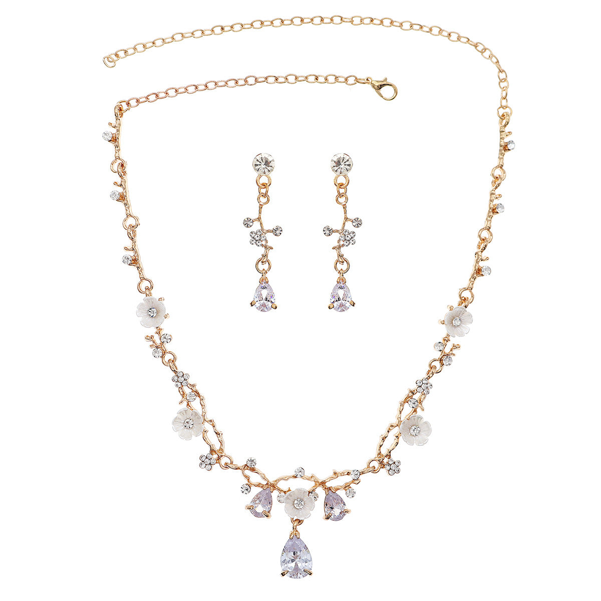 Women's Bridal Wedding Two-piece Dress Rhinestone Pearl Jewelry Set