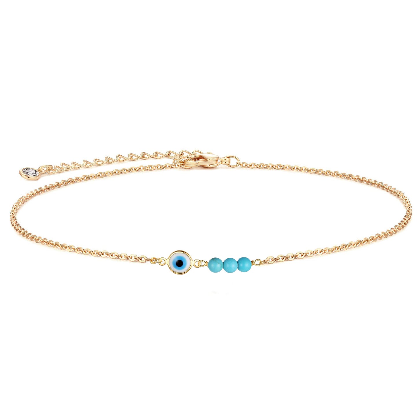 Steel Gold-plated Sweet Natural Stone Three Turquoise Beads Eye Necklace