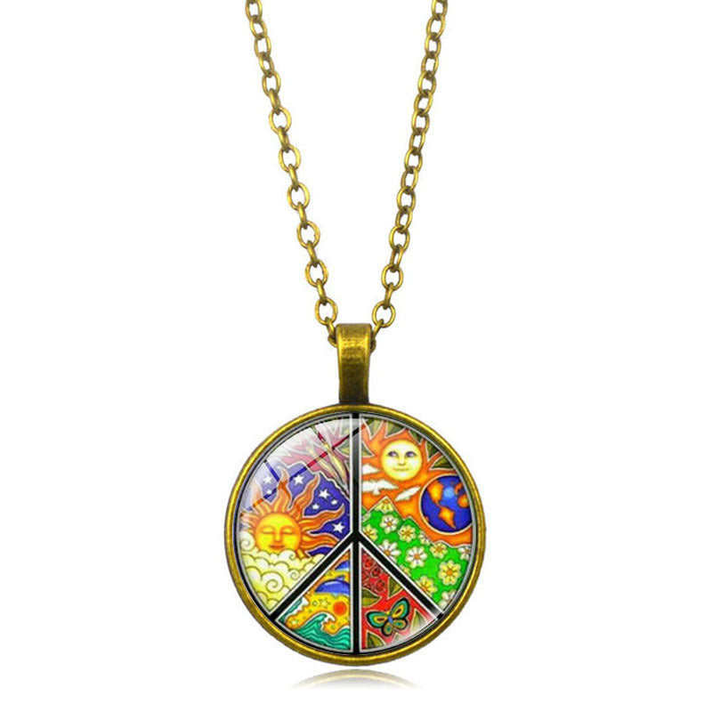 Women's Flower Peace Logo Time Stone For Vintage Necklaces