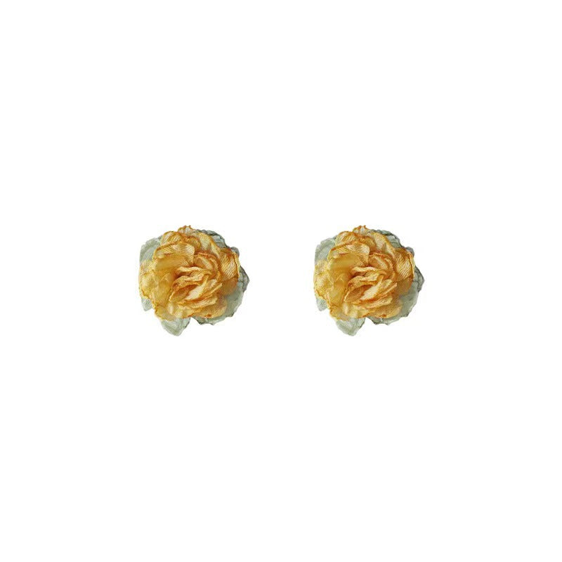 Fabric Flower Fresh Design Contrast Color Earrings