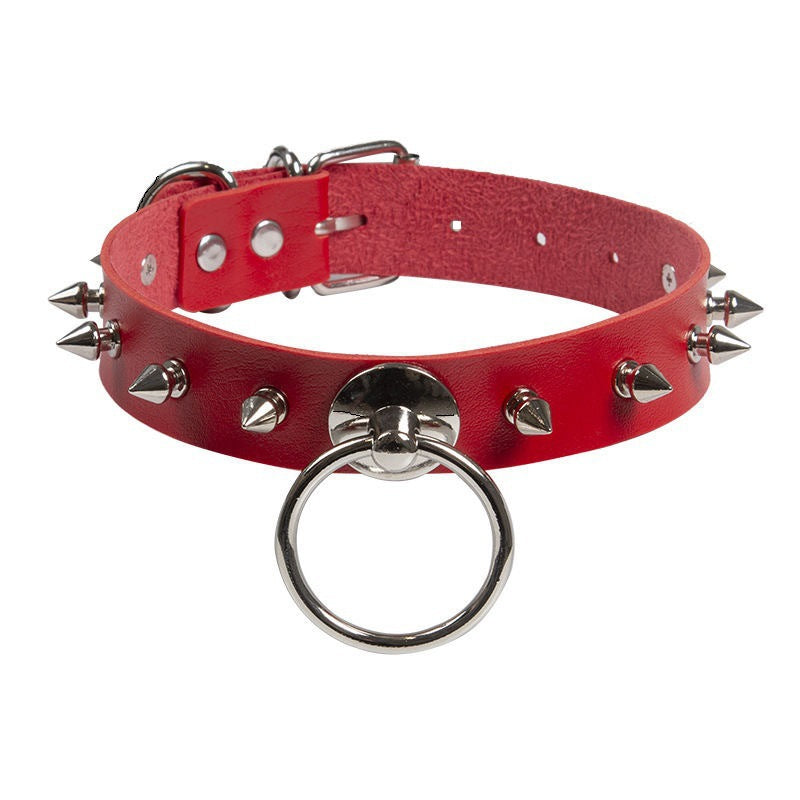 Round Leather Neckband Street Shooting Nightclub Rivet Pointed Nail Neck Necklaces