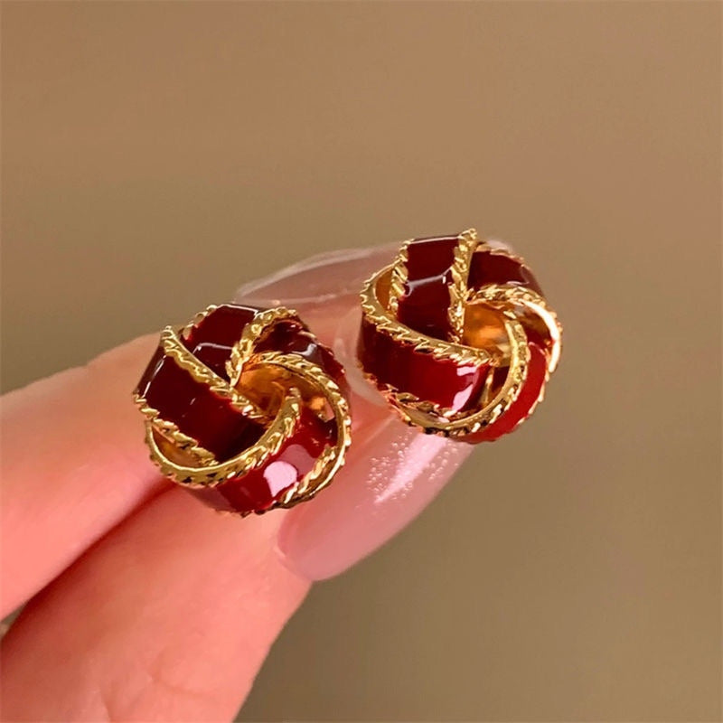Women's Elegant Color Drip Glazed Twist Light Stud Earrings
