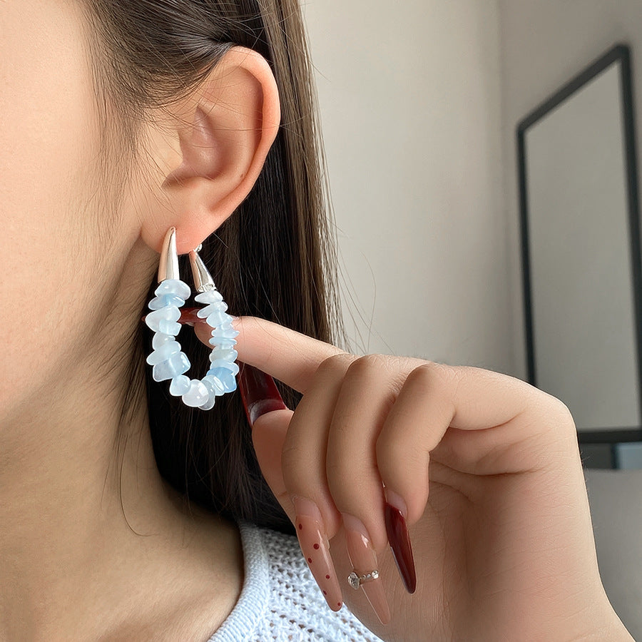 Crystal Gravel Ear Clip Pink Aquamarine Two-color For Summer Graceful Stud Earrings