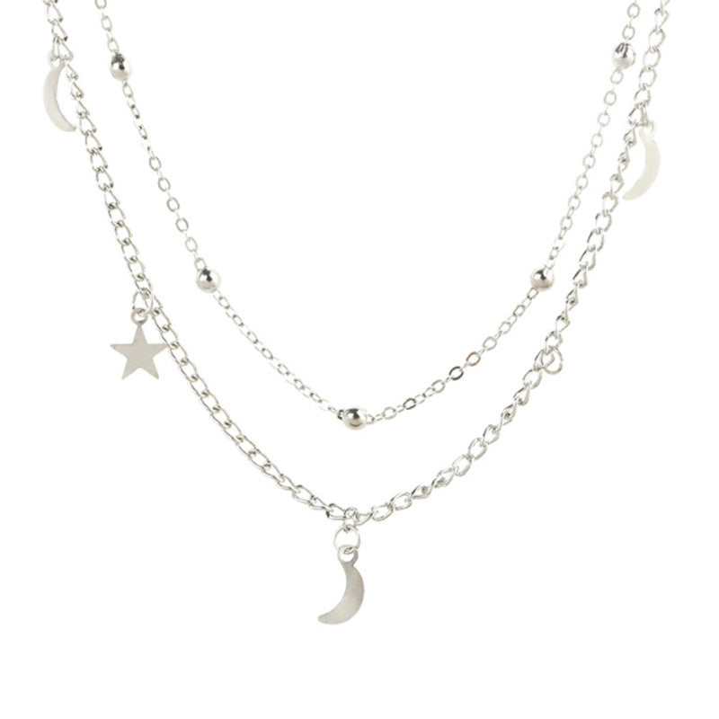 Moon Short Round Beads Clavicle Chain Necklace