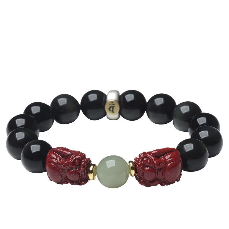 Men's Pi Black Gold Obsidian Original Life Jade Lucky Beads Sier Bracelets
