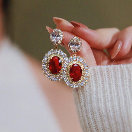 Shi French Court Retro Gemstone Luxury Flower Temperament Rings