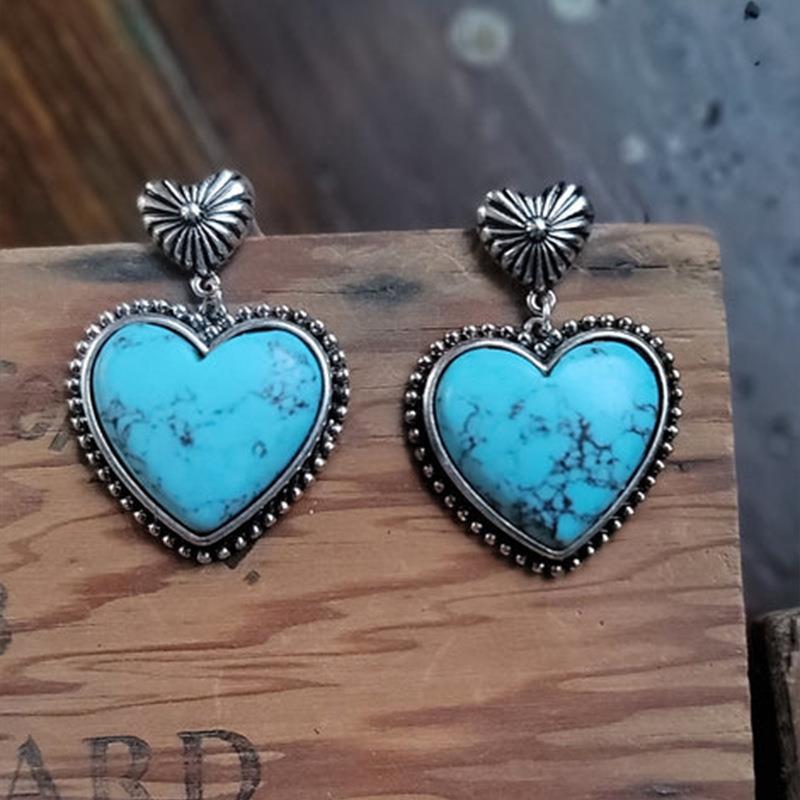 Style Peach Heart Red Turquoise Vintage Heart-shaped Valentine's Earrings
