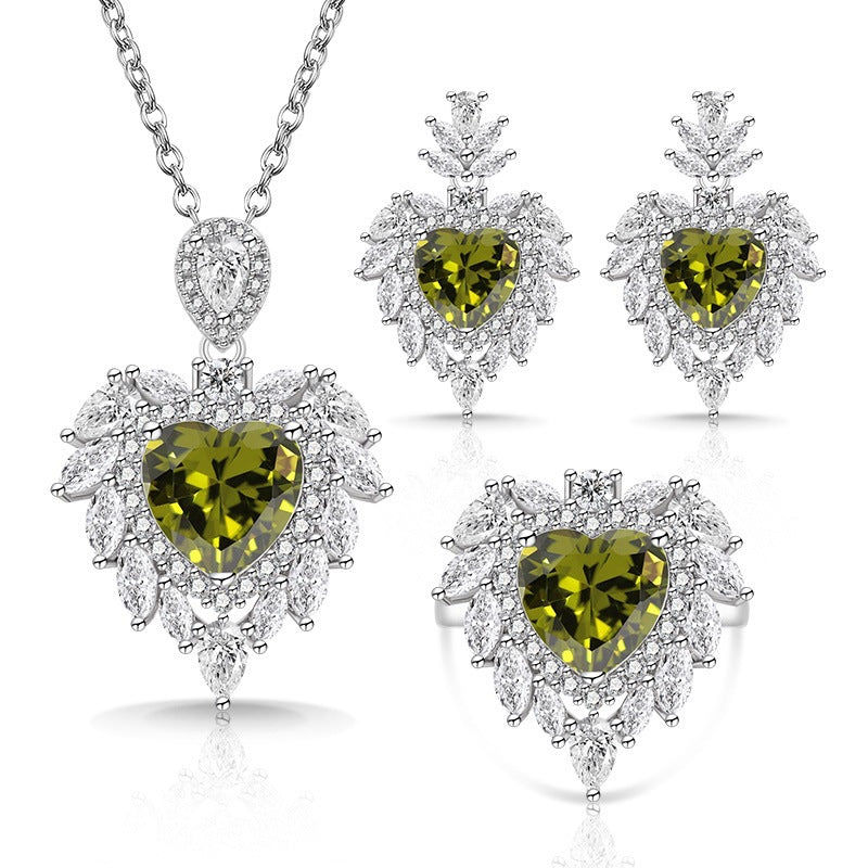 Live Broadcast Colored Gems Advanced Love Heart-shaped Jewelry Set