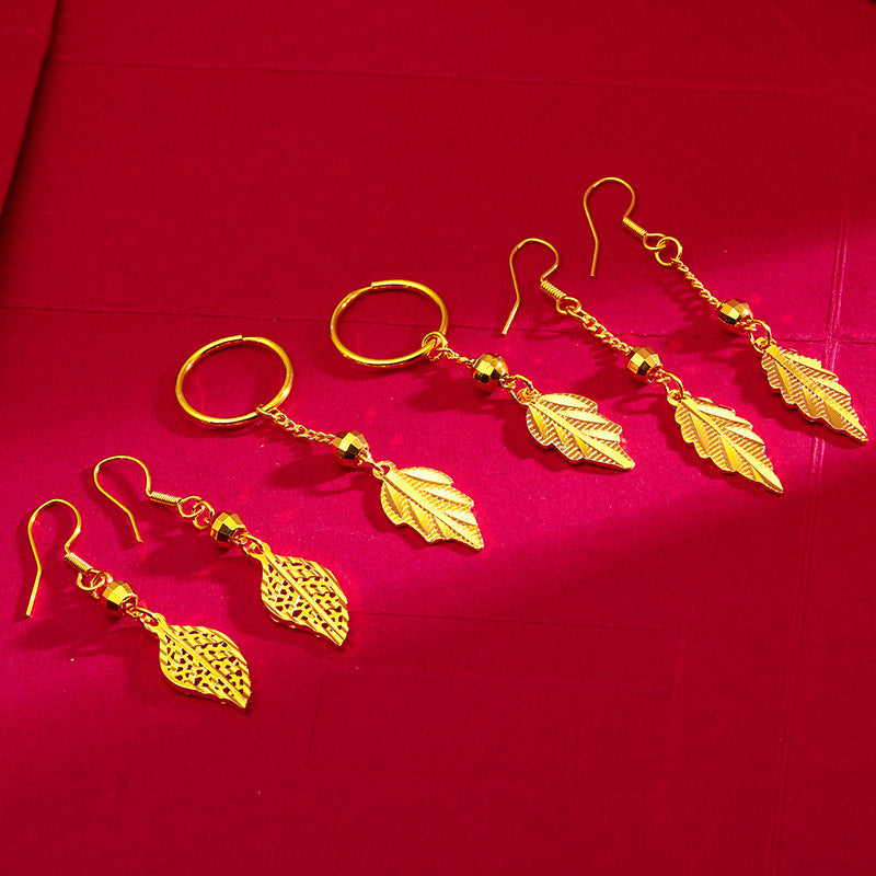 Women's Vietnam Placer Gold Leaf-shaped Hook Fashion Earrings
