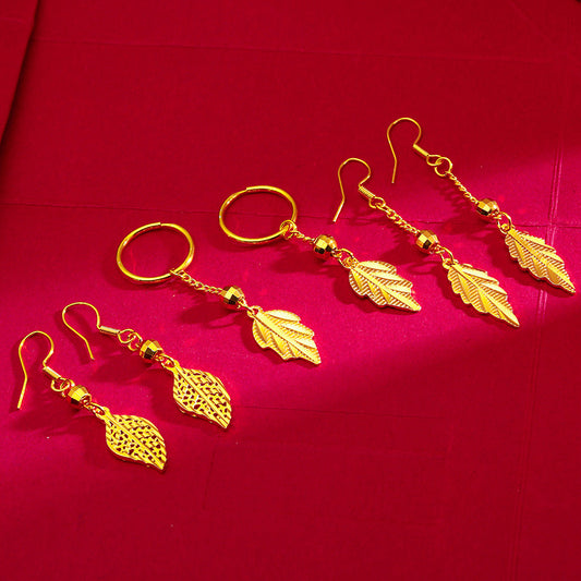 Women's Vietnam Placer Gold Leaf-shaped Hook Fashion Earrings