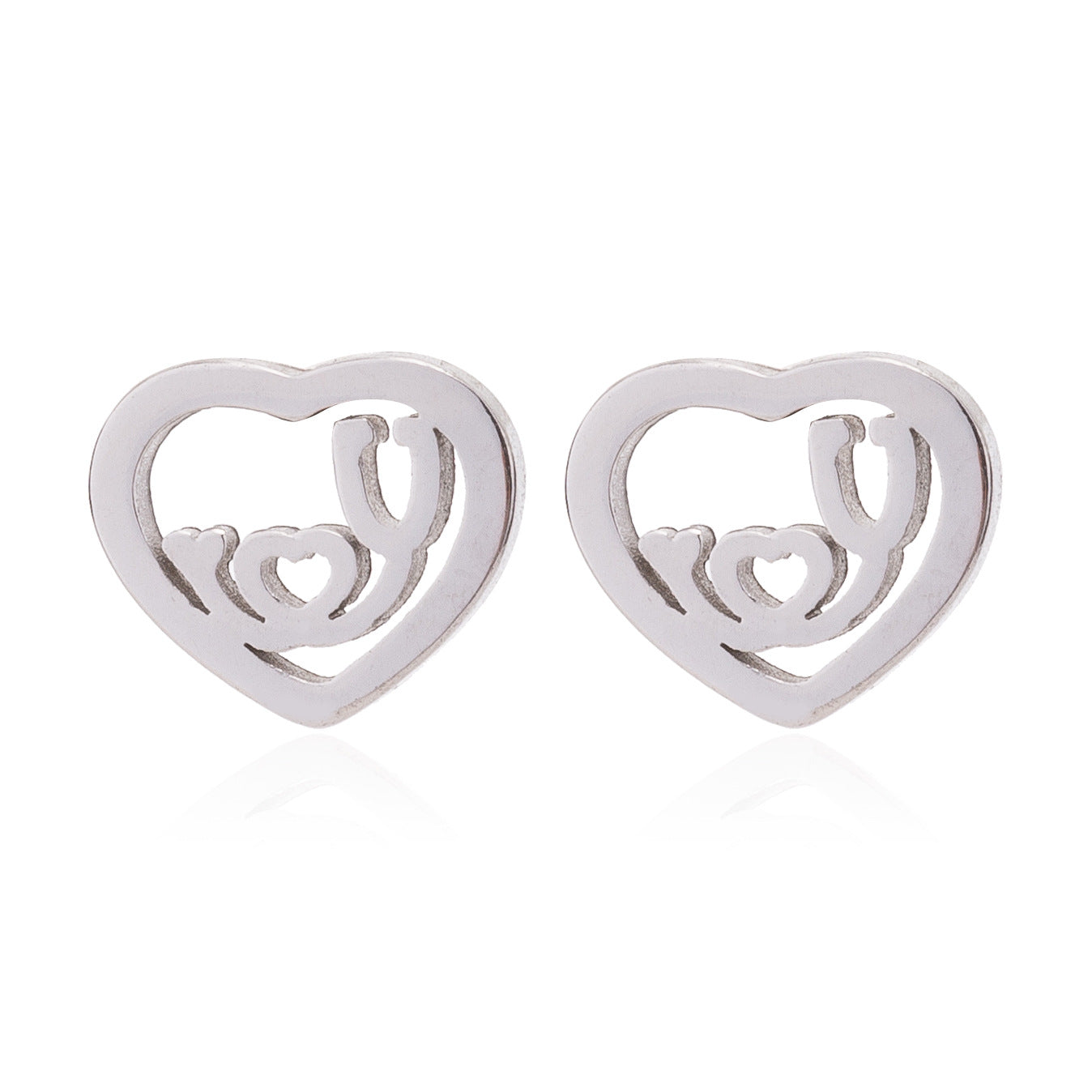 Women's Stainless Steel Geometric Gesture Love Heart Stud Earrings