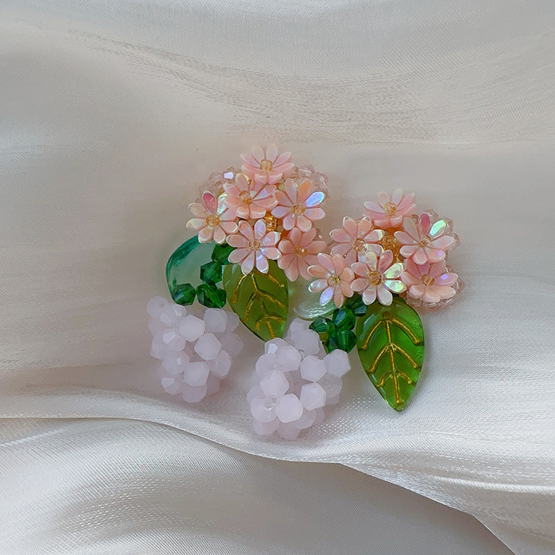 Crystal Handmade Beaded Weave Personality Pastoral Style Mori Cute Vitality Stud Earrings
