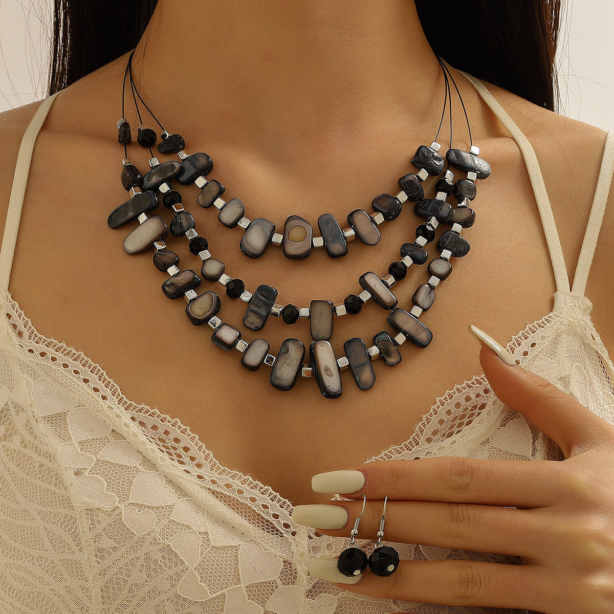Women's Fashion Style Korean Love Pink Beaded Simple Graceful Jewelry Set