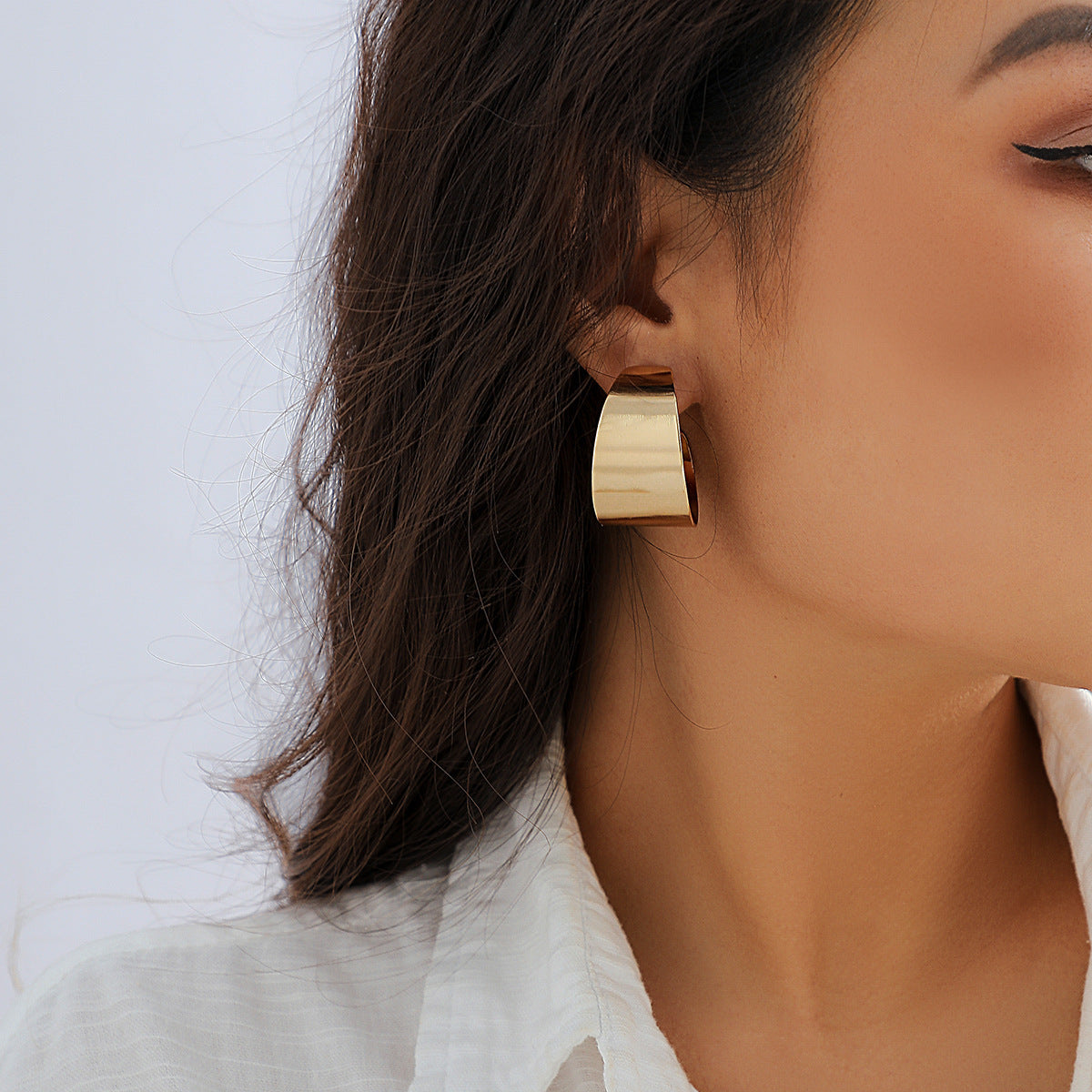 Metal Pleated Exaggerated Irregular Geometric Shaped Stud Earrings