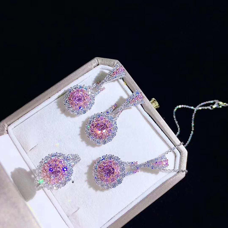 Pink Crystal Retro Exquisite Zircon Design Jewelry Set