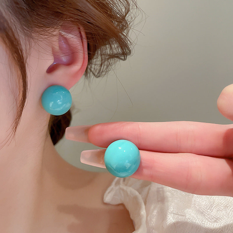 Women's Fresh Blue Fabric Flower Tassel Seaside Vacation Style Light Stud Earrings