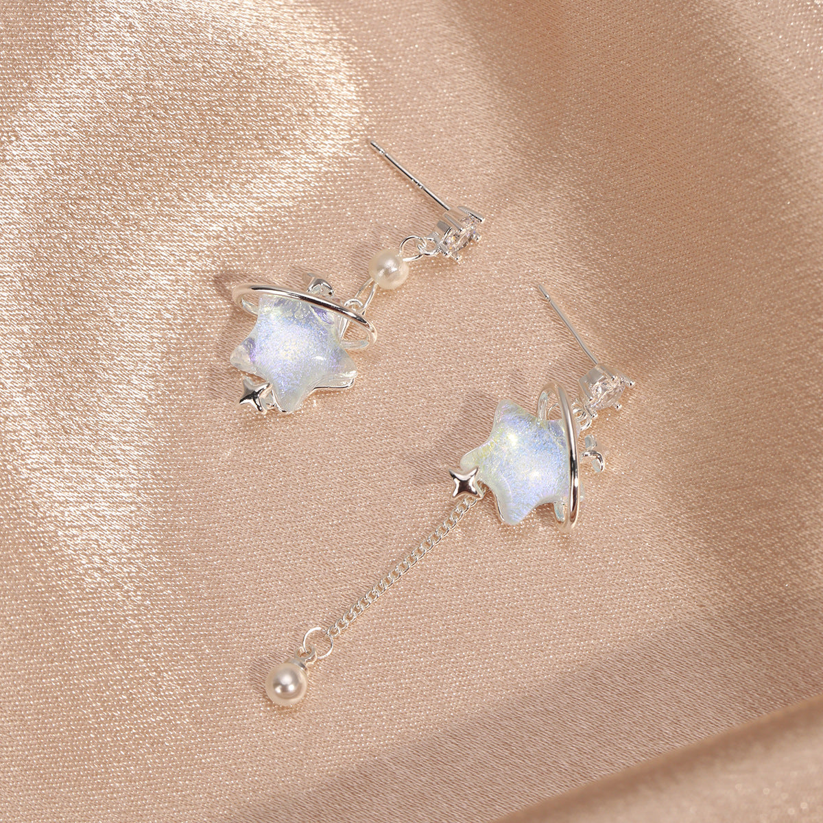 Star Rail Advanced Sweet Exquisite Sier Pin Colored Drip Glaze Stud Earrings
