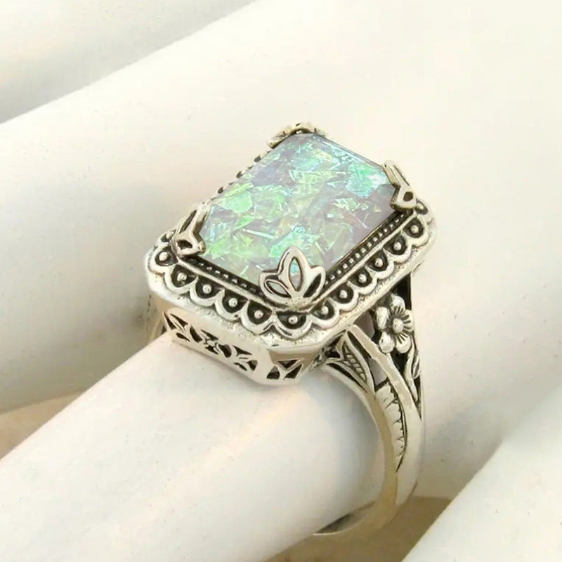Imitation Opal Glossy Female Lady Elegant Lace Ring