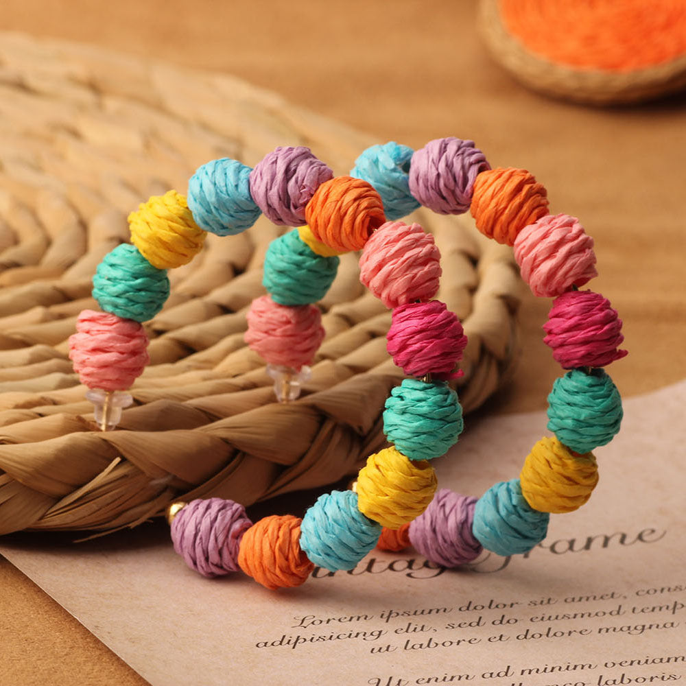 Retro Beach Vacation Bohemian Grass Rattan Woven Female Temperament Long Earrings
