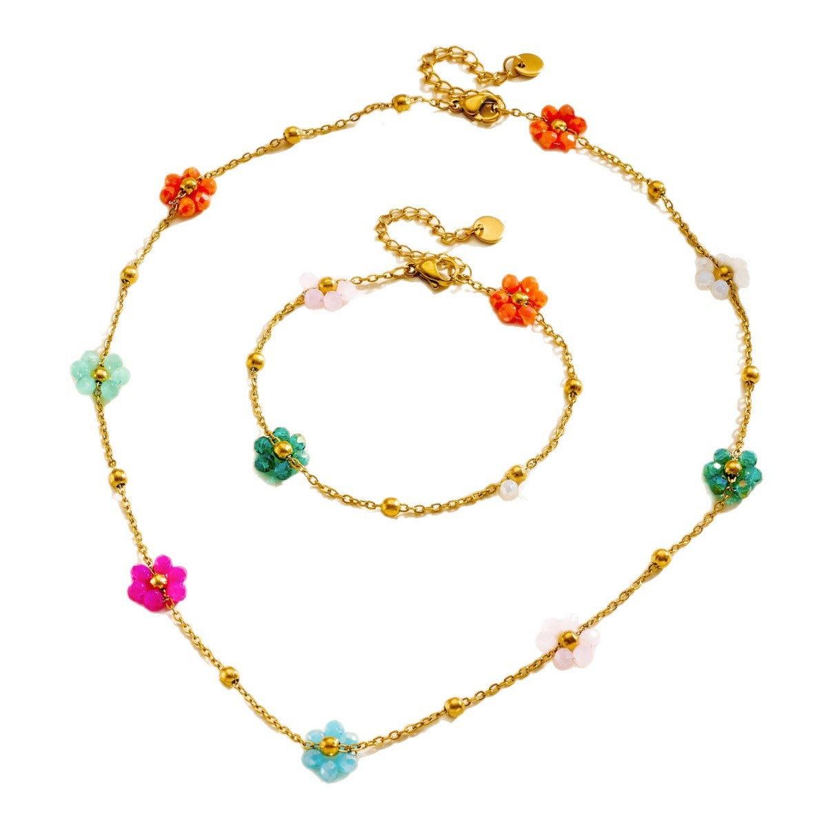 Dopamine Personality Creative Sweet Flowers Chain Color Relaxed Stainless Jewelry Set