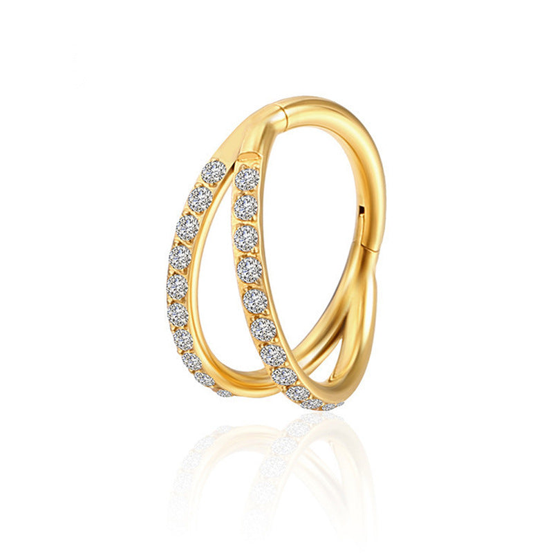 Seamless Inlaid Zircon Closed Nose Double Row Human Rings