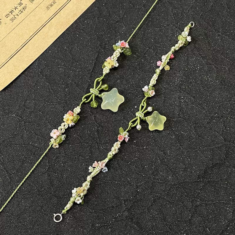 Summer Frozen Stars Green Crystal Colorful Small Flower Woven Carrying Necklaces