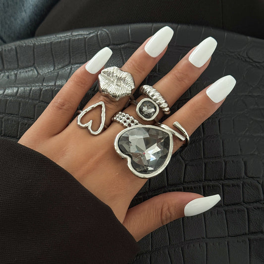 Luxury Style Niche Acrylic Black Diamond Rings