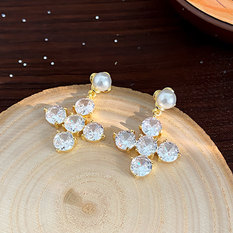 Women's Sier Needle Flower Color Zircon Mori Sweet Fashion Earrings