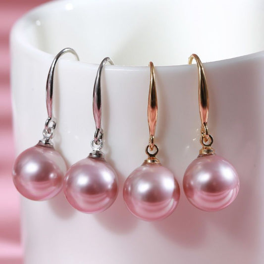 Women's Sterling Sier Purple Shell Pearl Yellow Gold White Powder Earrings