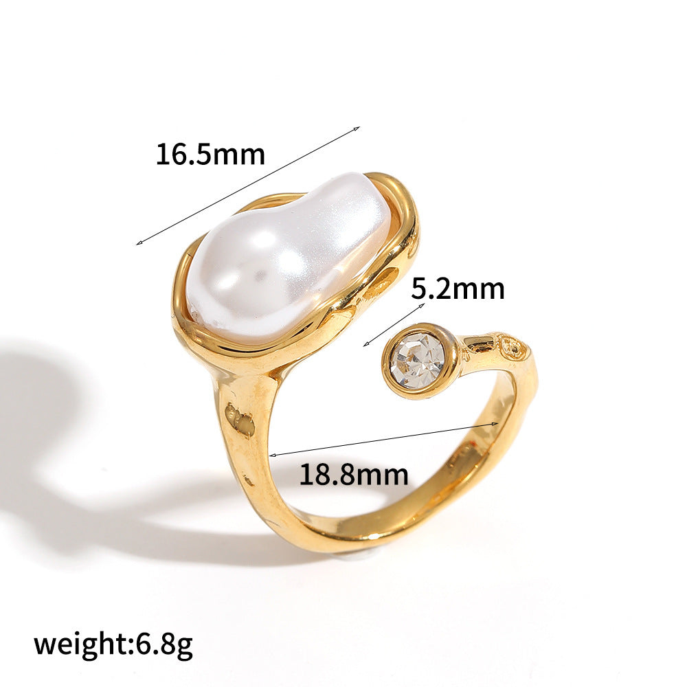 Steel Open Personality Adjustable Imitation Pearl Ring