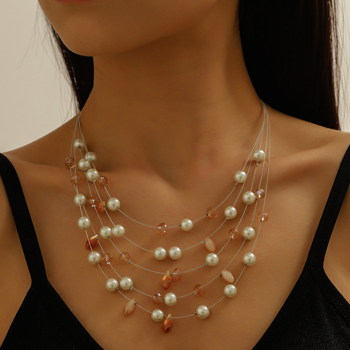 Women's Fashion Style Korean Love Pink Beaded Simple Graceful Jewelry Set