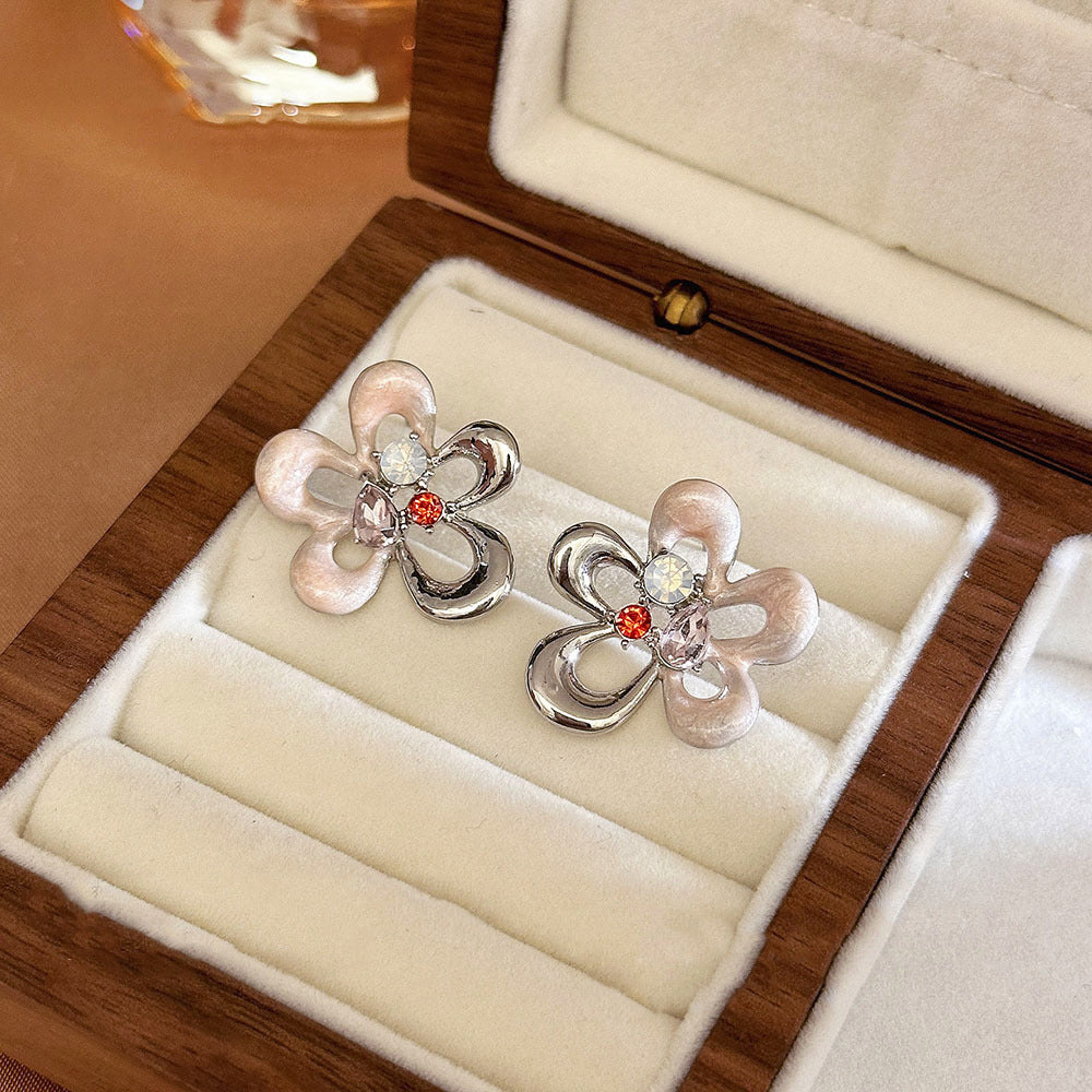 Inlaid Zircon Flower Elegant High-grade Pearl Earrings